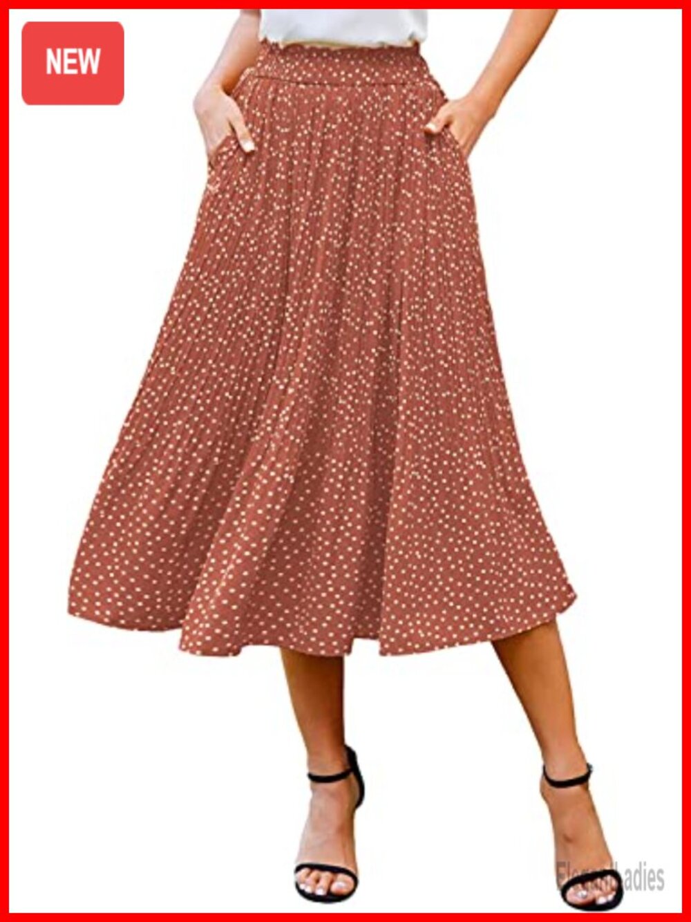 Zeagoo Women's Pleated Midi Skirt High Waisted A-Line Swing with Pockets